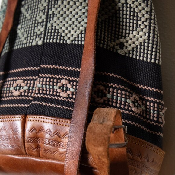 Vintage Woven & Leather Backpack main image 12